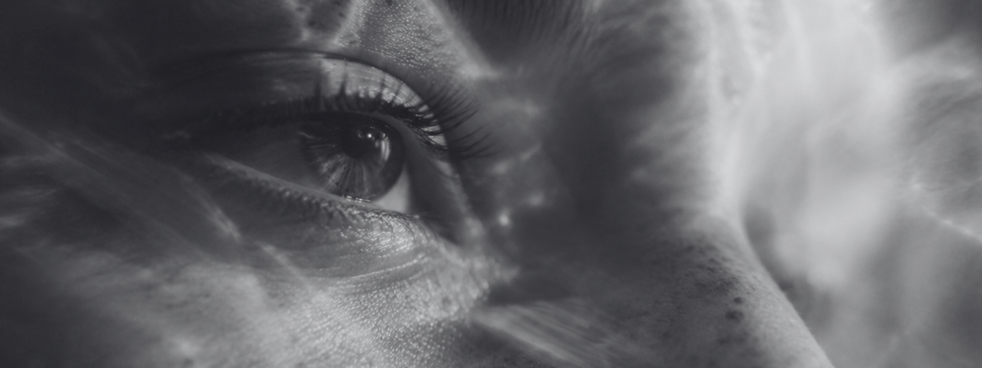 Aether Aperture banner showing a dark human profile framed by a narrow vertical opening of light
