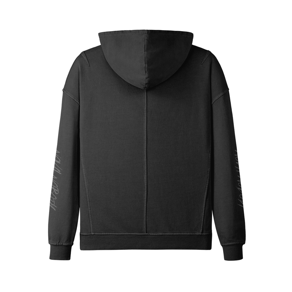 Back view of the Soul Supremacy Encoded Motifs Washed Turtleneck Hoodie in black with encoded graphic detailing