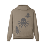 Front view of the Soul Supremacy Encoded Motifs Washed Turtleneck Hoodie in khaki with encoded motifs across the front and Nova Nobody signature sleeves